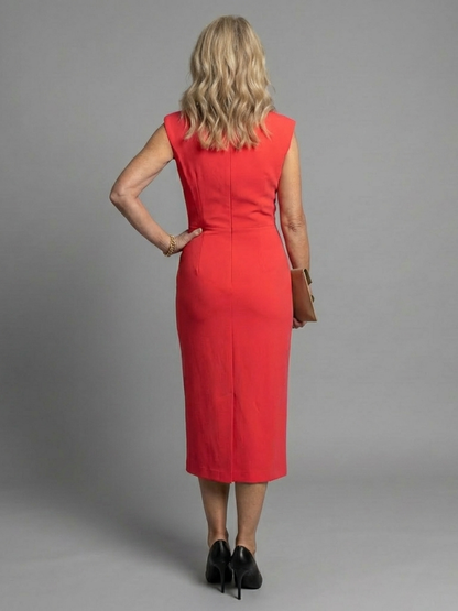 Women's Sleeveless Midi Dress with Front Slit for Events