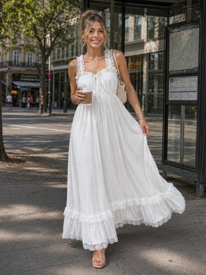 Women's Sleeveless Midi Dress with Ruffle Straps for Summer