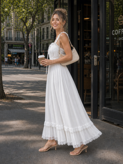 Women's Sleeveless Midi Dress with Ruffle Straps for Summer
