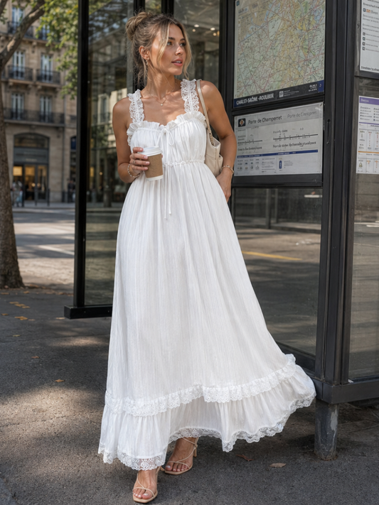Women's Sleeveless Midi Dress with Ruffle Straps for Summer