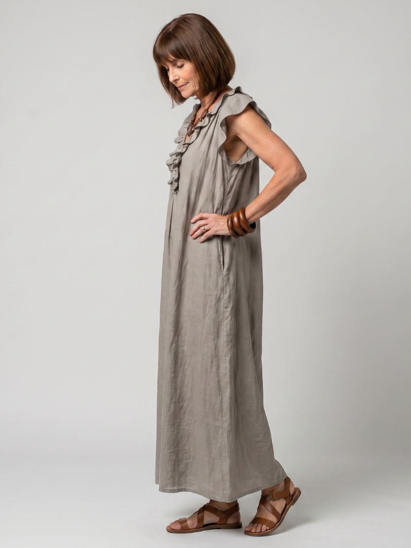 Women's Sleeveless Midi Dress with Ruffle Trim for Summer