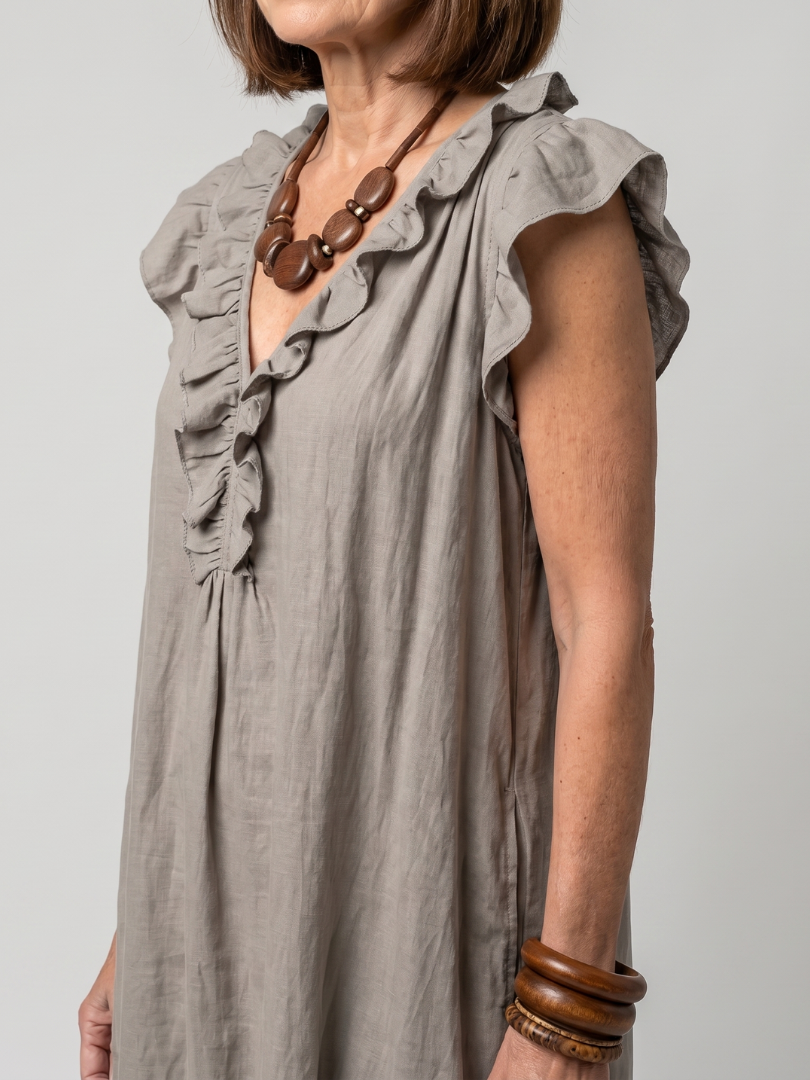 Women's Sleeveless Midi Dress with Ruffle Trim for Summer