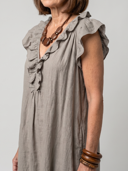 Women's Sleeveless Midi Dress with Ruffle Trim for Summer