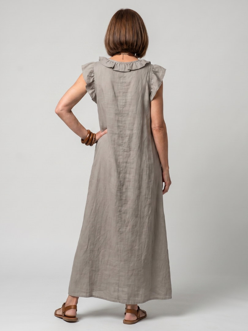 Women's Sleeveless Midi Dress with Ruffle Trim for Summer