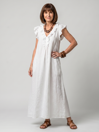 Women's Sleeveless Midi Dress with Ruffle Trim for Summer