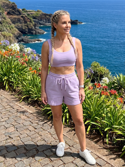 Women's Sleeveless Scoop Neck Crop Top And Shorts Set with Elastic Waist