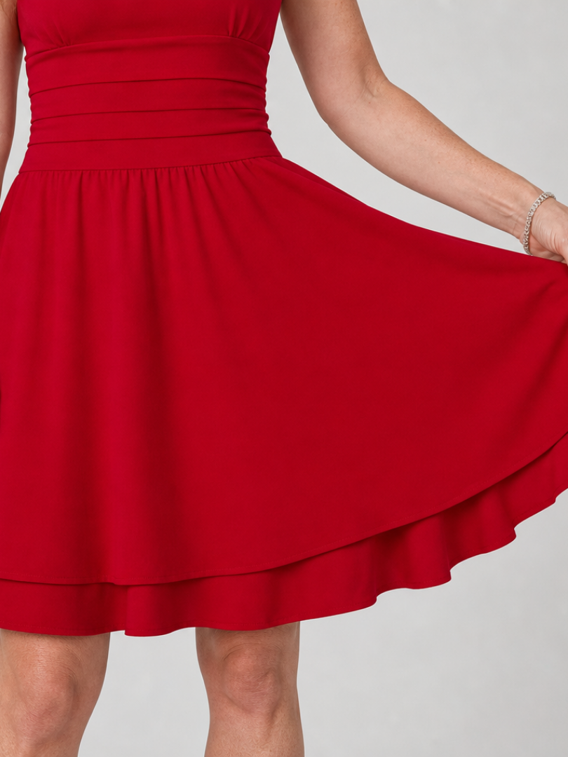 Women's Sleeveless Square-Neck Dress with Ruched Waist