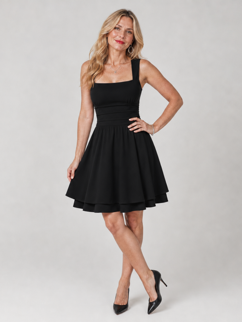 Women's Sleeveless Square-Neck Dress with Ruched Waist