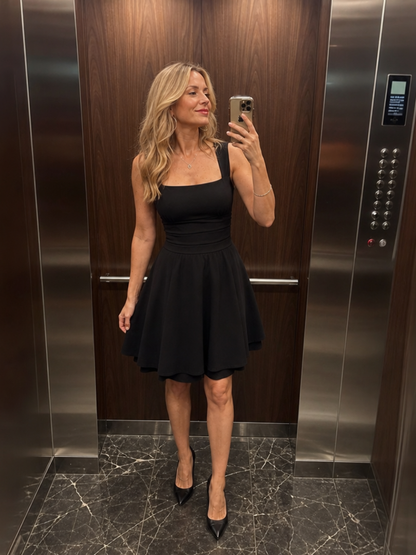 Women's Sleeveless Square-Neck Dress with Ruched Waist