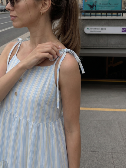 Women's Sleeveless Stripe Midi Dress with Straps for Summer