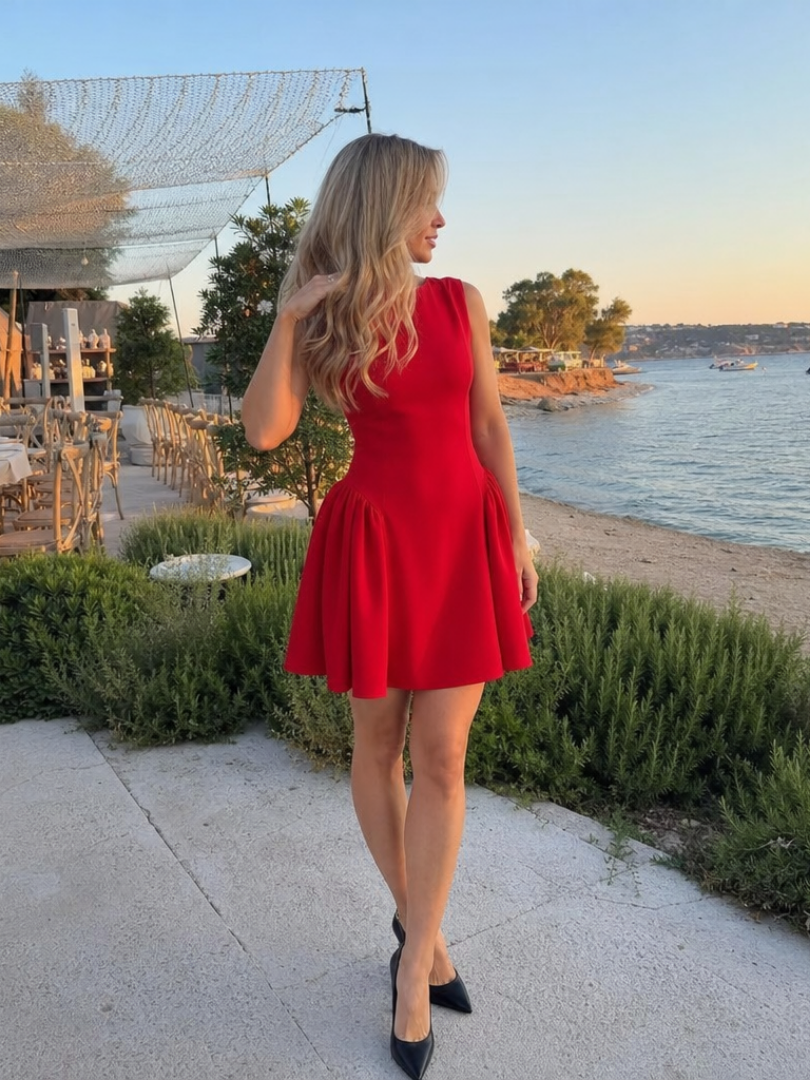Women's Sleeveless Structured Flared Mini Dress for Cocktail