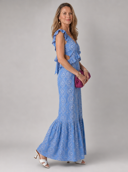 Women's Sleeveless Summer Midi Dress with Ruffle Detail