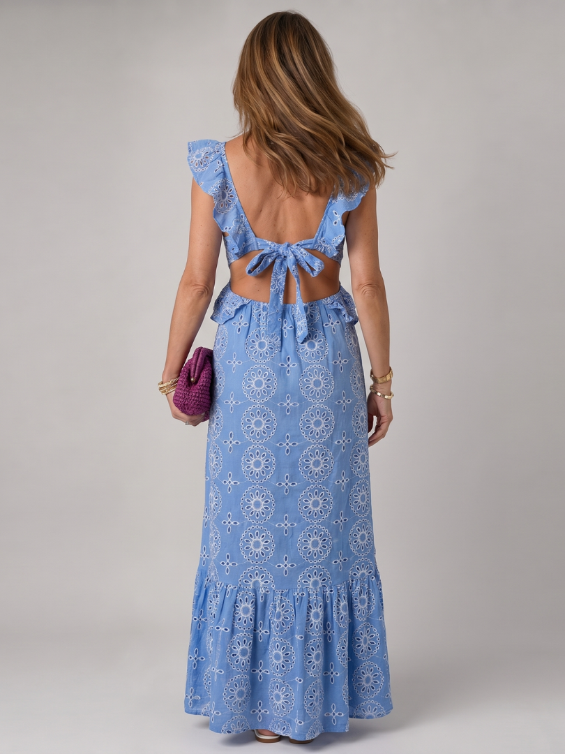 Women's Sleeveless Summer Midi Dress with Ruffle Detail