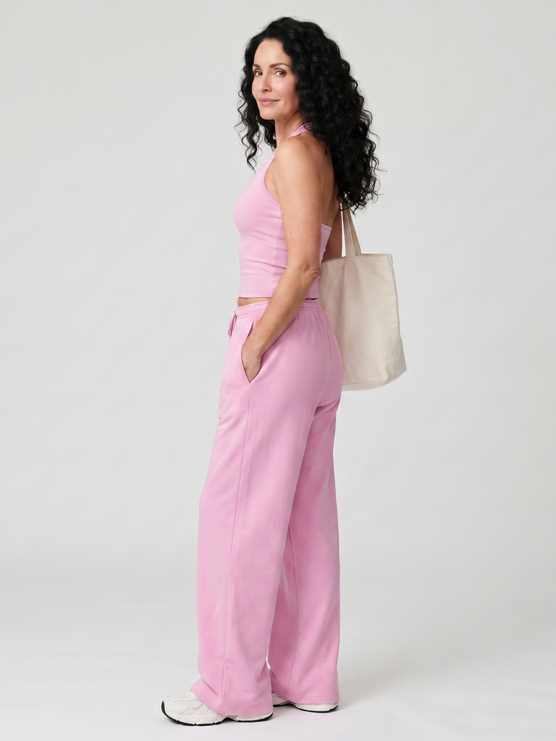 Women's Sleeveless Top and Wide Leg Set with Drawstring