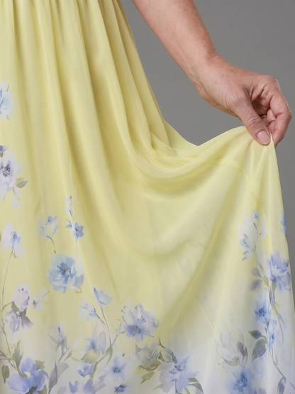 Women's Sleeveless V-Neck Midi Dress with Floral Hem