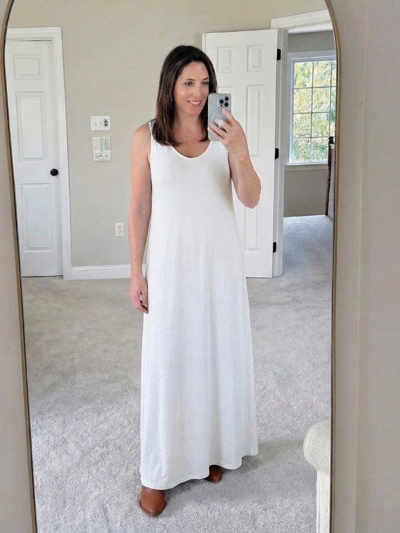 Women's Sleeveless V-Neck Midi Dress with Side Slit - Summer