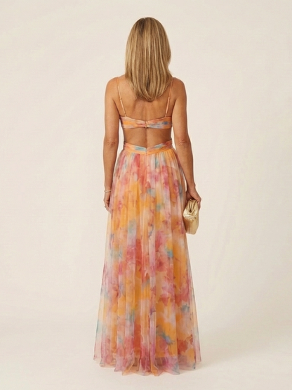 Women's Sleeveless V-Neck Pleated Maxi Dress with Draping