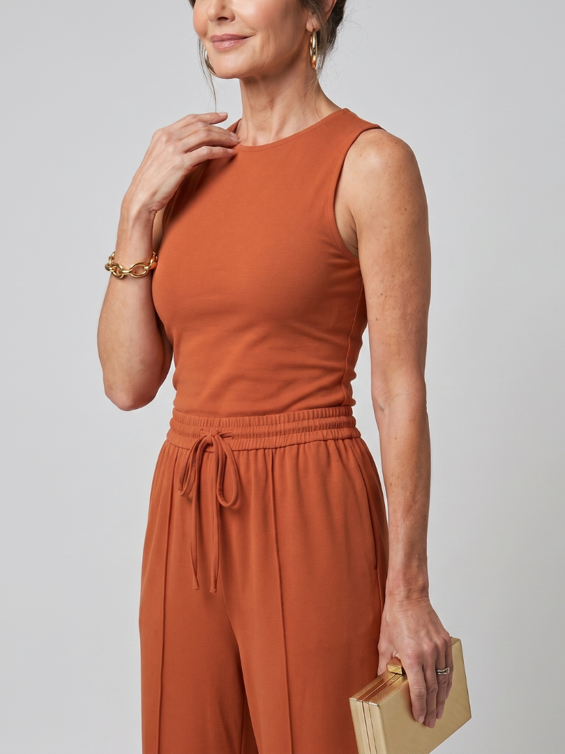Women's Sleeveless Wide-Leg Pants Set with Drawstring Waist