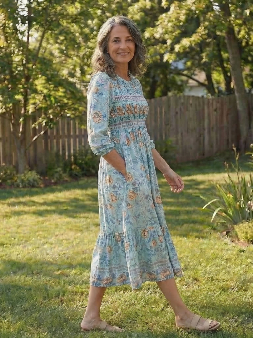 Women's Smocked Midi Dress with Half Sleeves for Summer