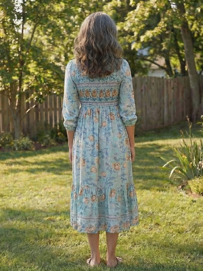 Women's Smocked Midi Dress with Half Sleeves for Summer