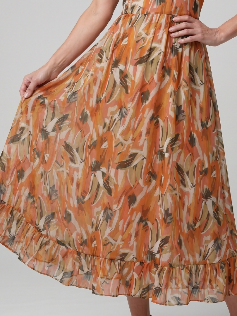 Women's Spaghetti Strap Midi Dress with Abstract Print