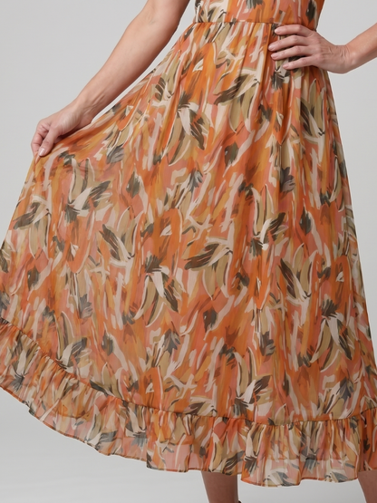 Women's Spaghetti Strap Midi Dress with Abstract Print