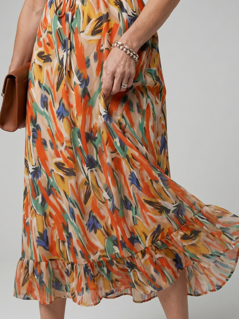 Women's Spaghetti Strap Midi Dress with Abstract Print
