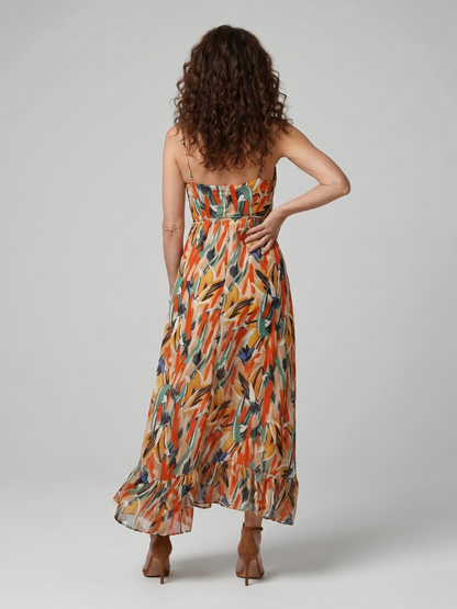 Women's Spaghetti Strap Midi Dress with Abstract Print