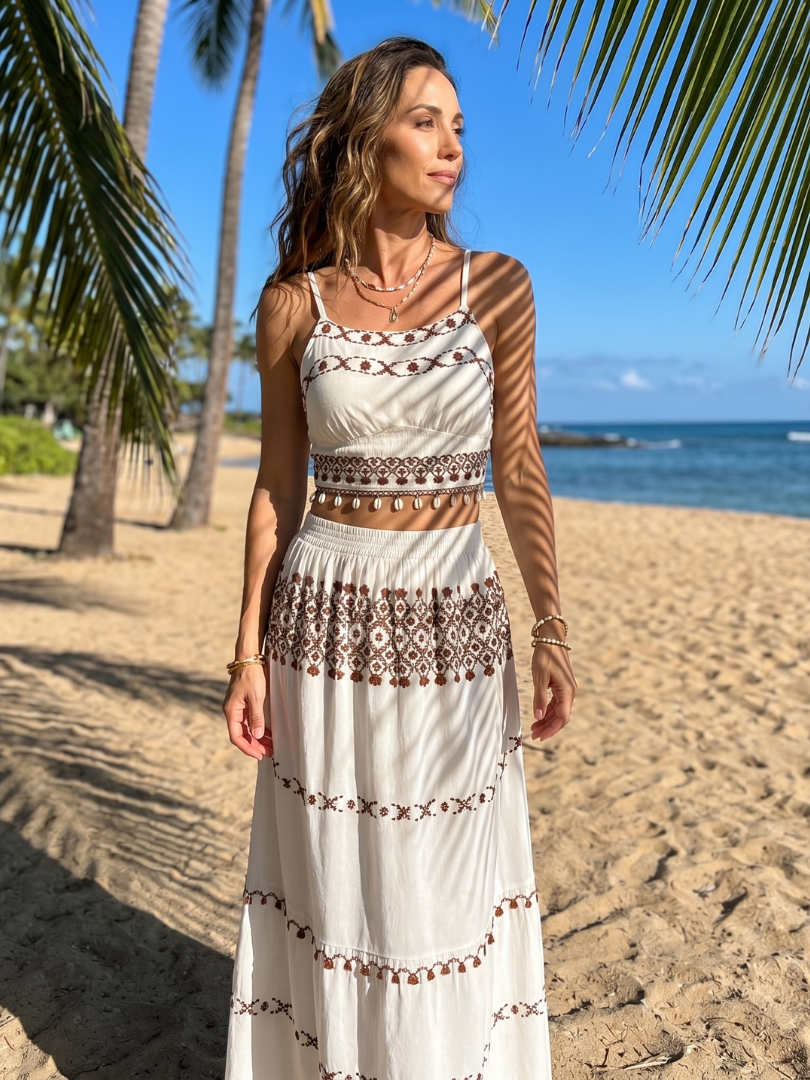 Women's Spaghetti Strap Midi Dress with Embroidered Detail
