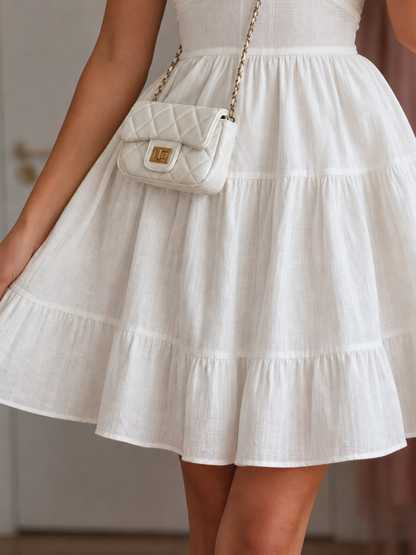 Women's Spaghetti Strap Mini Dress with Gathered Bodice