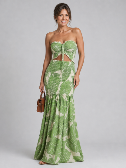 Women's Strapless Maxi Dress Set with Cutout for Summer