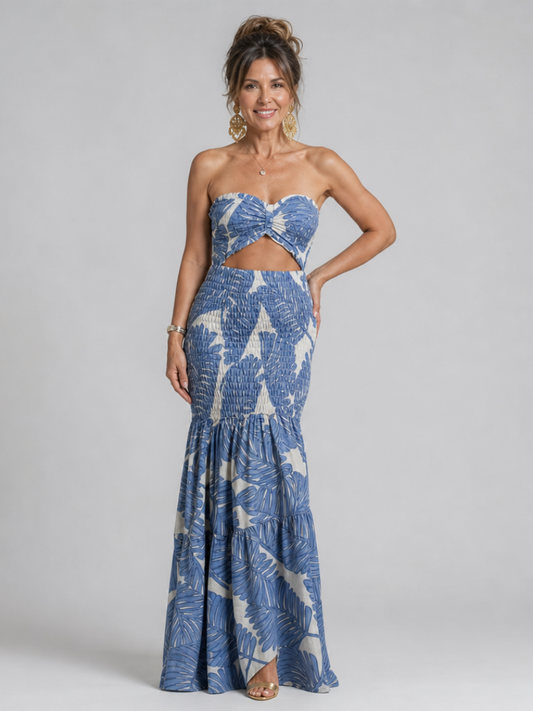 Women's Strapless Maxi Dress Set with Cutout for Summer