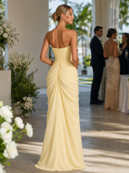 Women's Strapless Maxi Dress with Draped Waist for Evening