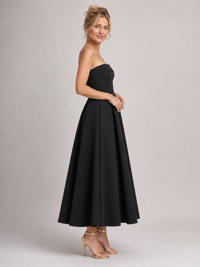Women's Strapless Midi Dress with Bodice for Events