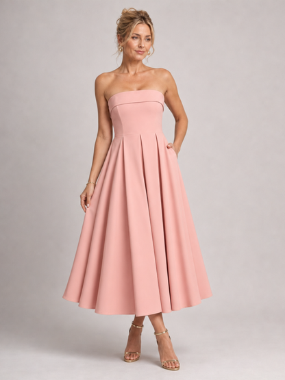 Women's Strapless Midi Dress with Bodice for Events