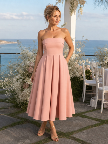 Women's Strapless Midi Dress with Bodice for Events