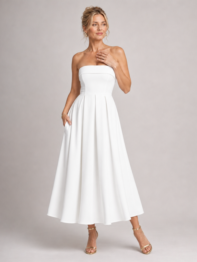 Women's Strapless Midi Dress with Bodice for Events