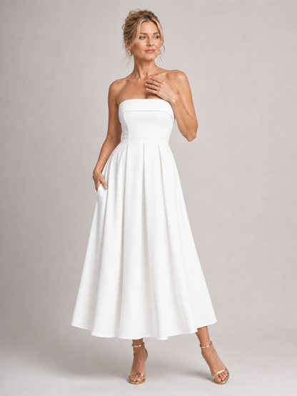 Women's Strapless Midi Dress with Bodice for Events
