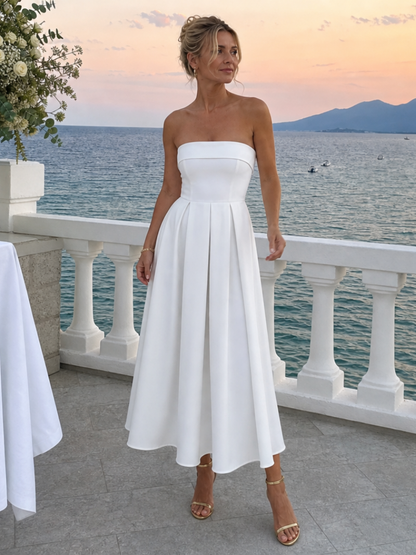 Women's Strapless Midi Dress with Bodice for Events