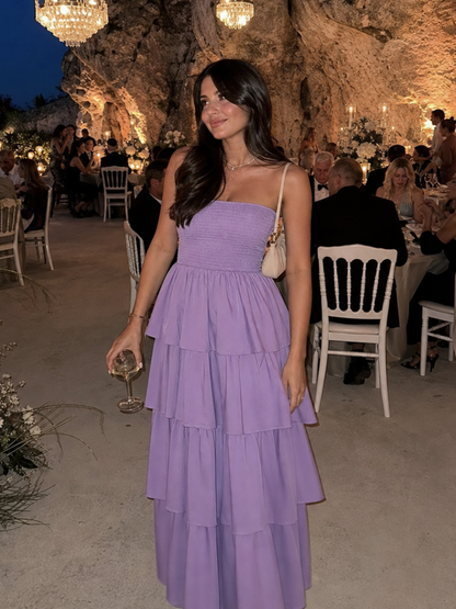 Women's Strapless Midi Dress with Smocked Bodice for Summer