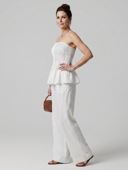 Women's Strapless Smocked Top Set with Peplum for Summer