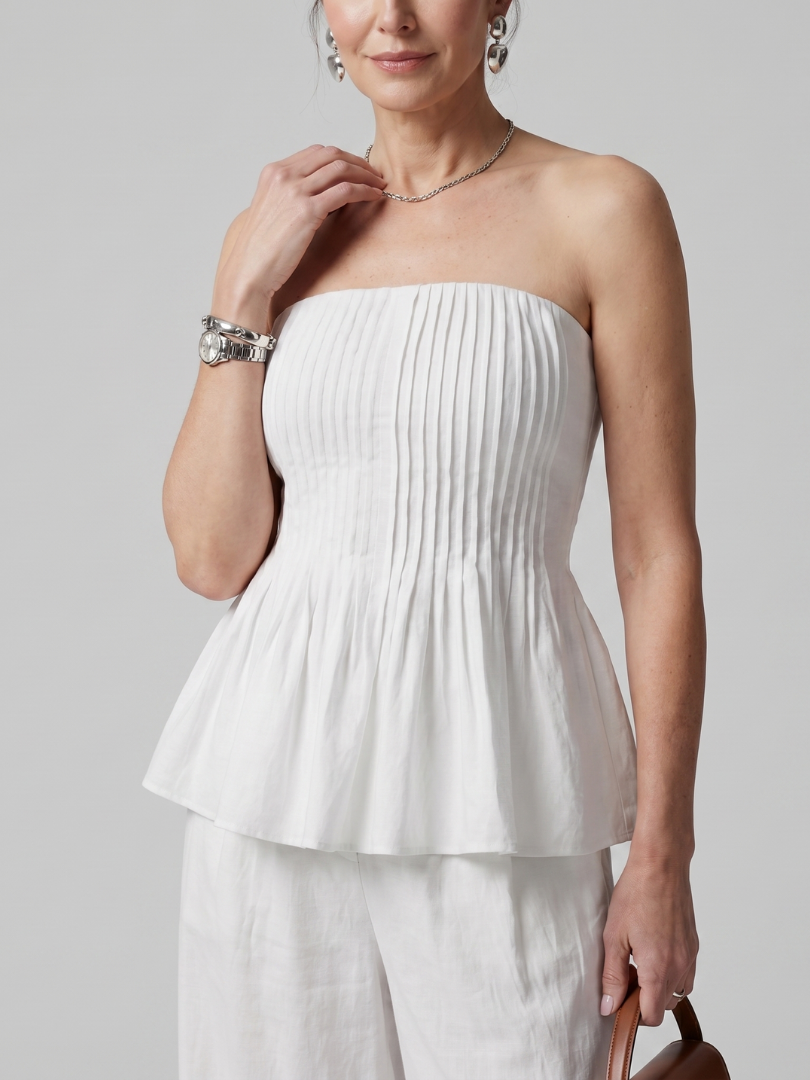 Women's Strapless Smocked Top Set with Peplum for Summer