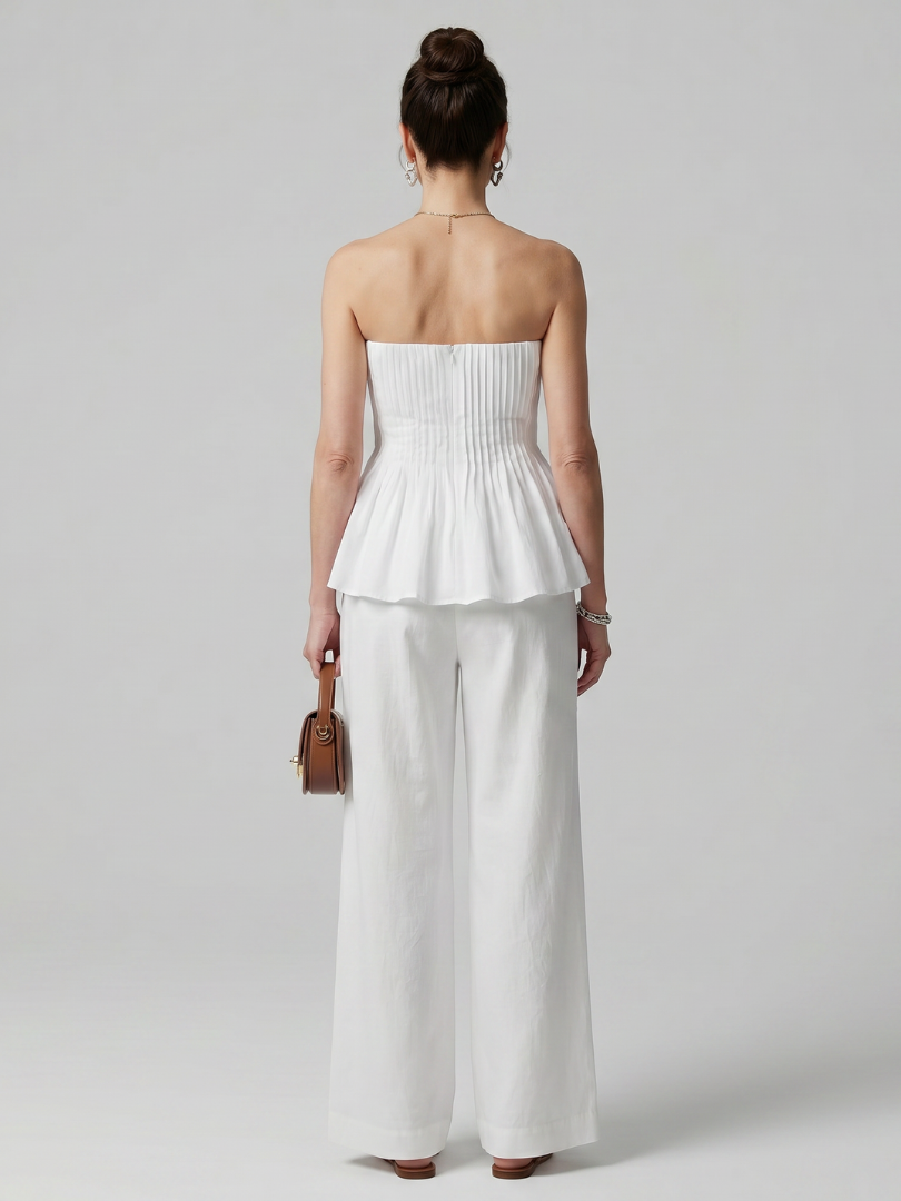 Women's Strapless Smocked Top Set with Peplum for Summer