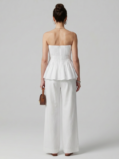 Women's Strapless Smocked Top Set with Peplum for Summer