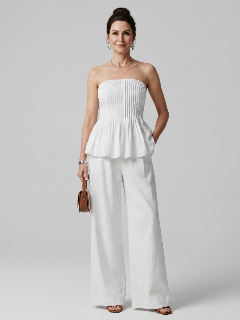 Women's Strapless Smocked Top Set with Peplum for Summer