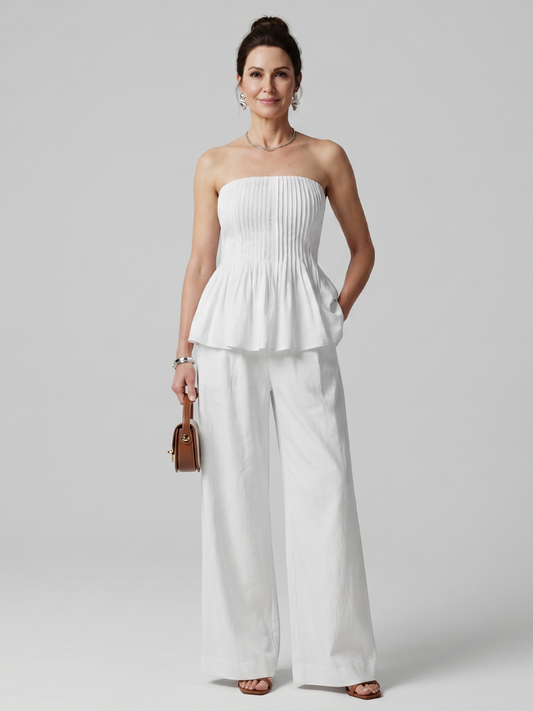 Women's Strapless Smocked Top Set with Peplum for Summer