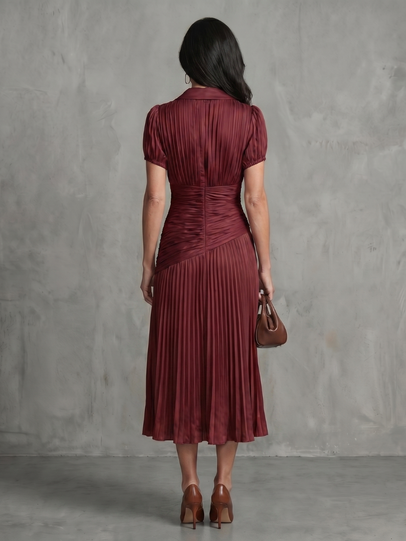 Women's Stripe Waist Pleated Midi Dress with Everyday Wear