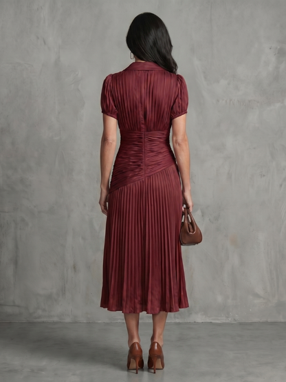 Women's Stripe Waist Pleated Midi Dress with Everyday Wear