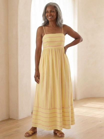 Women's Striped Maxi Dress with Gathered Waist for Everyday