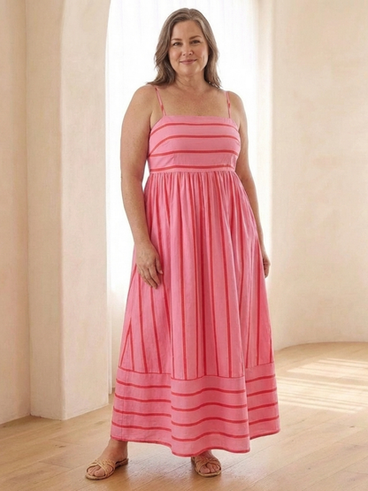 Women's Striped Maxi Dress with Gathered Waist for Everyday